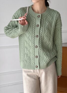 Green Knitted Button-Down Cardigan | Oh In Ju - Little Women