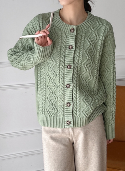 Green Knitted Button-Down Cardigan | Oh In Ju – Little Women