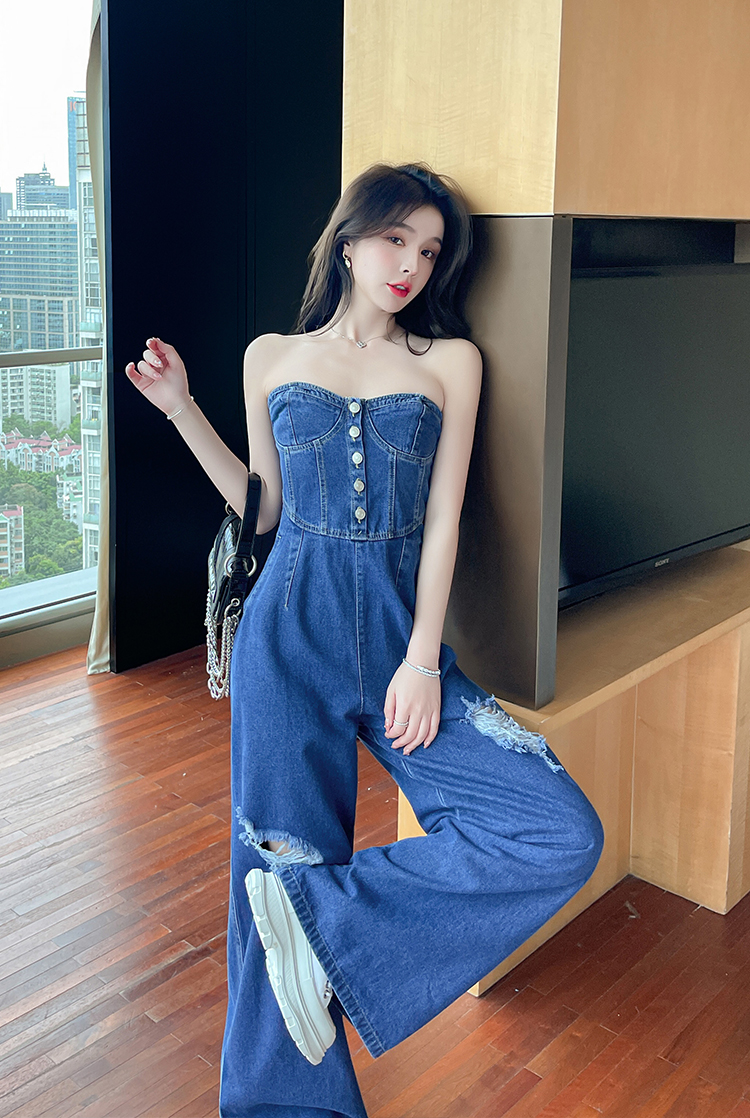 Blue Bustier Denim Jumpsuit  Jihyo - Twice - Fashion Chingu