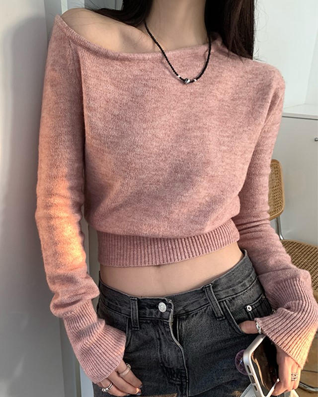 Pink One Off-Shoulder Sweater | Jisoo - -