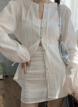 White Long Sleeves Textured Shirt | Joy – Red Velvet