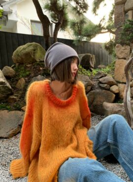 Orange Two-Tone Knitted Sweater | Jungwon - Enhypen