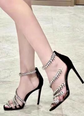 Black Strappy Crystal Embellished Heels | Karina - Aespa