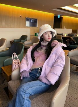 Lilac Puffer Winter Jacket | Wonyoung - IVE