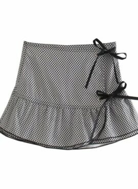 Black and White Bow Plaid Mini Skirt | J - STAYC