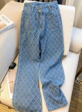 Blue Patterned Square Pocket Jeans | Sihyeon - Everglow