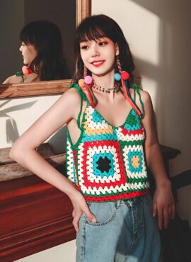 Green Crochet Sling Top | Sumin - STAYC