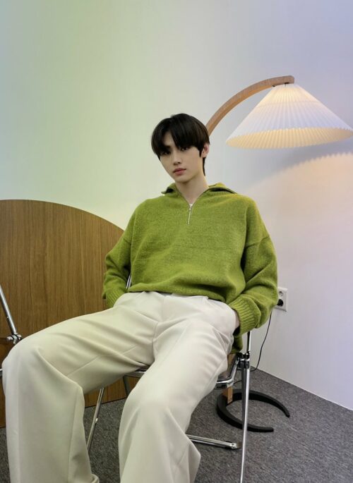 Green Half Zipper Knitted Sweater | Sunghoon – Enhypen