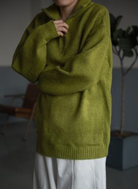 Green Half Zipper Knitted Sweater | Sunghoon - Enhypen