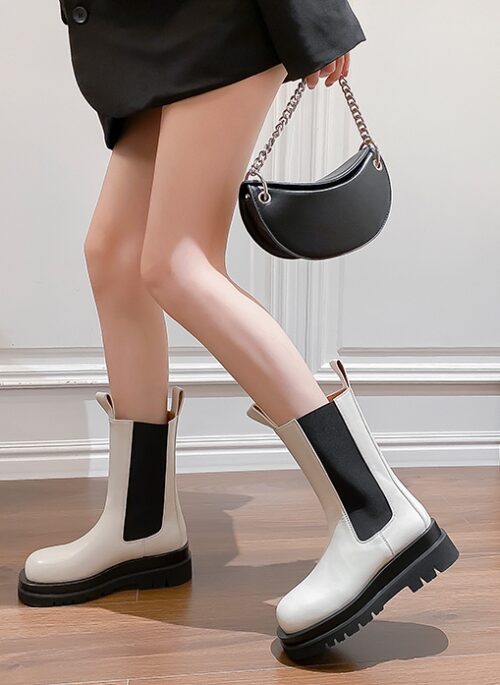 White Round Toe Calf Boots | Wonyoung - IVE