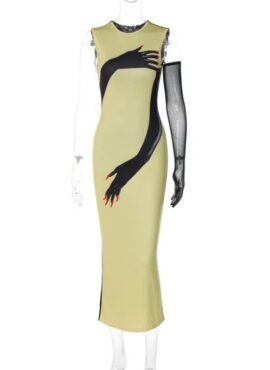 Yellow Sleeveless Hand Print Dress | Kang Han Na - Agency