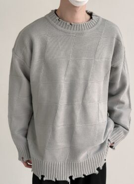 Grey Distressed Checkered Sweater | BamBam – GOT7