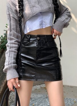 Black Faux Leather Mini Pencil Skirt | IU