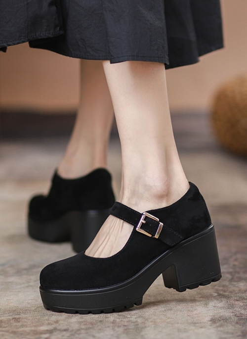 Black Suede Platform School Shoes | Jennie - BlackPink