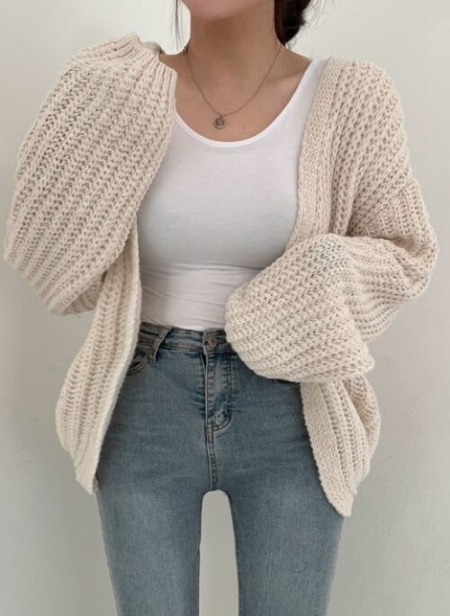 Creamy White Cozy Knitted Cardigan | Eunha - VIVIZ