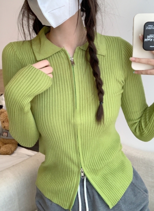 Green Ribbed Double Zipper Cardigan | Lia – ITZY