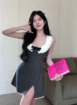 Grey Peterpan Wide Collar Dress | Jisoo - BlackPink