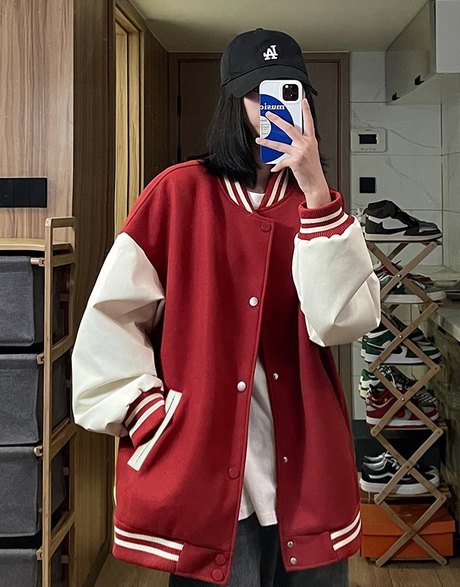 Red Oversized Baseball Jacket  Heeseung - Enhypen - Fashion Chingu