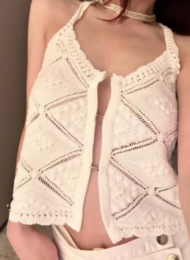 White Crocheted Camisole Top | Jennie - BlackPink