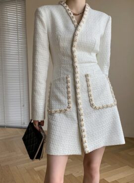 White Tweed Long Sleeve Dress | Jennie - BlackPink