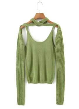 Green Knitted Long Sleeve Top | Jihyo - Twice