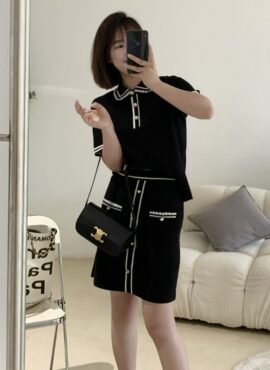 Black Doll Collar Knit Polo Shirt | Jisoo -BlackPink