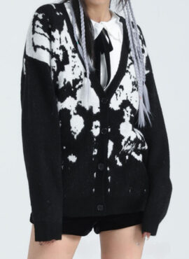 Black Stained Knitted Cardigan | Jungwon - Enhypen