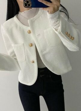 White Tweed Short Blazer Jacket | Lisa - BlackPink