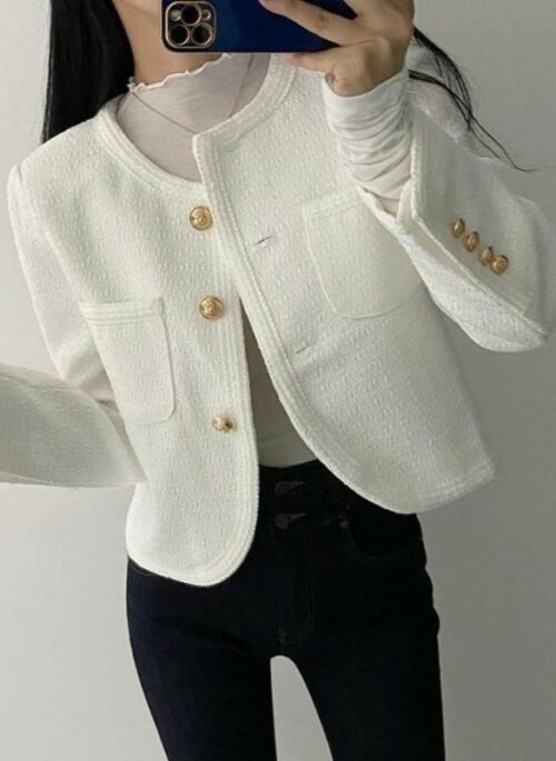 White Tweed Short Blazer Jacket | Lisa – BlackPink