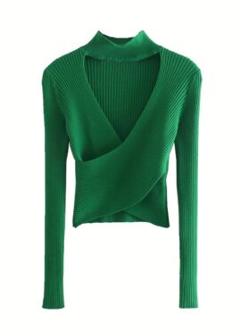 Green Hollow Cross-Wrap Sweater | Liz - IVE