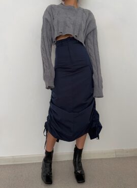 Navy Blue Cargo Style Drawstrings Long Skirt | Minji - NewJeans