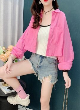 Pink Oversized Cropped Shirt | Yuqi - (G)I-DLE