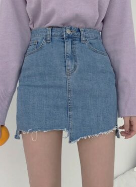 Blue Irregular Cut Denim Skirt | Sana - Twice