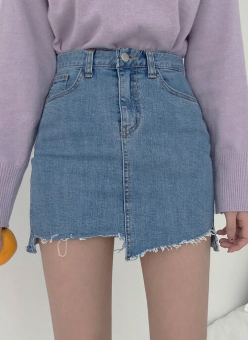 Blue Irregular Cut Denim Skirt | Sana – Twice