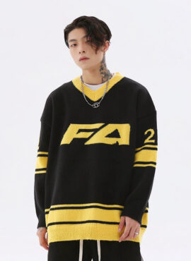 Yellow Outlined V-Neck Black Sweater | Suga – BTS