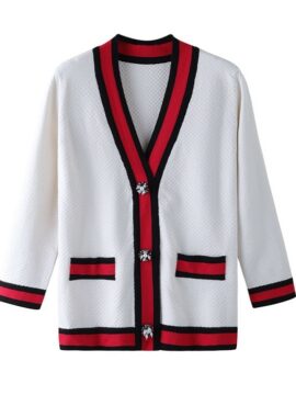 White V-Neck Cardigan With Red Linings | Min Seon Ah – Our Blues