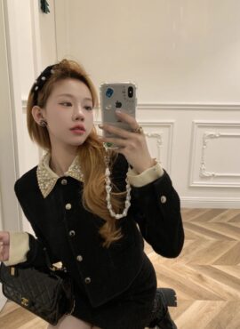 Bejeweled Collar Black Jacket | Wonyoung - IVE