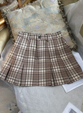 Brown Plaid Pleated Mini Skirt | Wonyoung – IVE