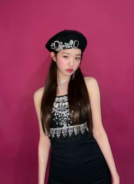 Rhinestone Bejeweled Black Dress | Wonyoung - IVE
