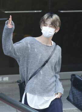 Grey Sheer Distressed Sweater | Yeonjun - TXT