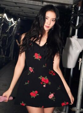 Black Rose Embroidered Sling Dress | Jisoo - BlackPink