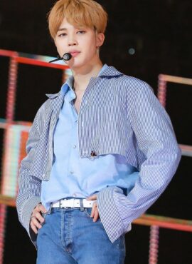 Blue Stripes Cropped Shirt | Jimin - BTS