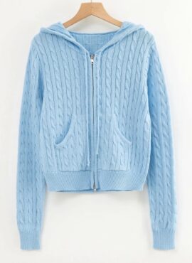 Blue Twist Pattern Hooded Jacket | Yeji - ITZY