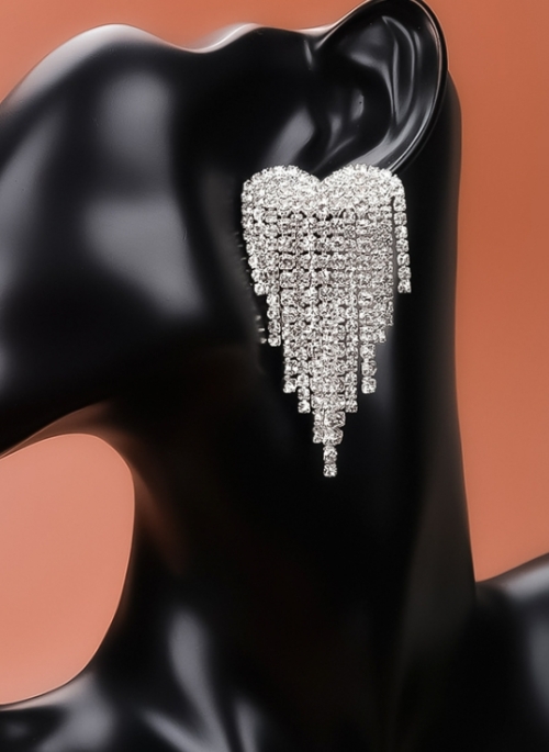 Silver Heart Crystal Tassel Earrings | Chaeyoung – Twice