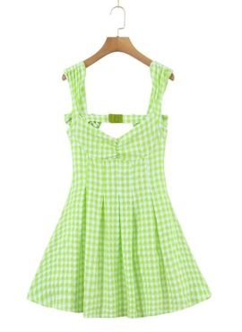Green and White Grid Retro Mini Dress | Bae - NMIXX