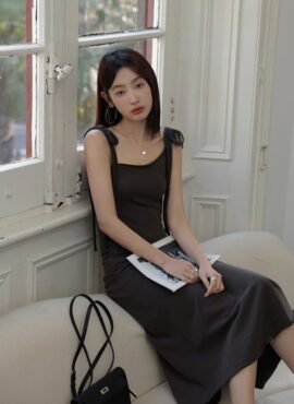 Grey Asymmetrical Lace Strap Dress | Ningning - Aespa