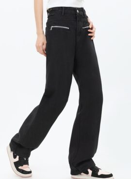 Black Zipper Pocket Straight Jeans | Jisoo - BlackPink