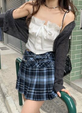 Blue Plaid Belted Mini Skirt | Joy – Red Velvet