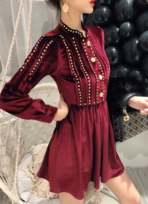 Wine Red Studded Mini Dress | Joy – Red Velvet