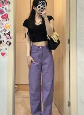 Lilac Loose High Waisted Jeans | Kyujin - NMIXX